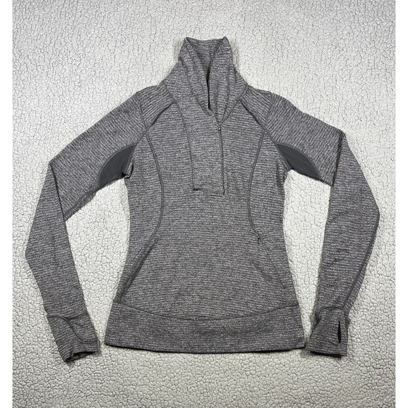 lululemon athletica Tops - Lululemon Women's 4 Think Fast 1/4 Zip Pullover Heathered Herringbone Black Gray